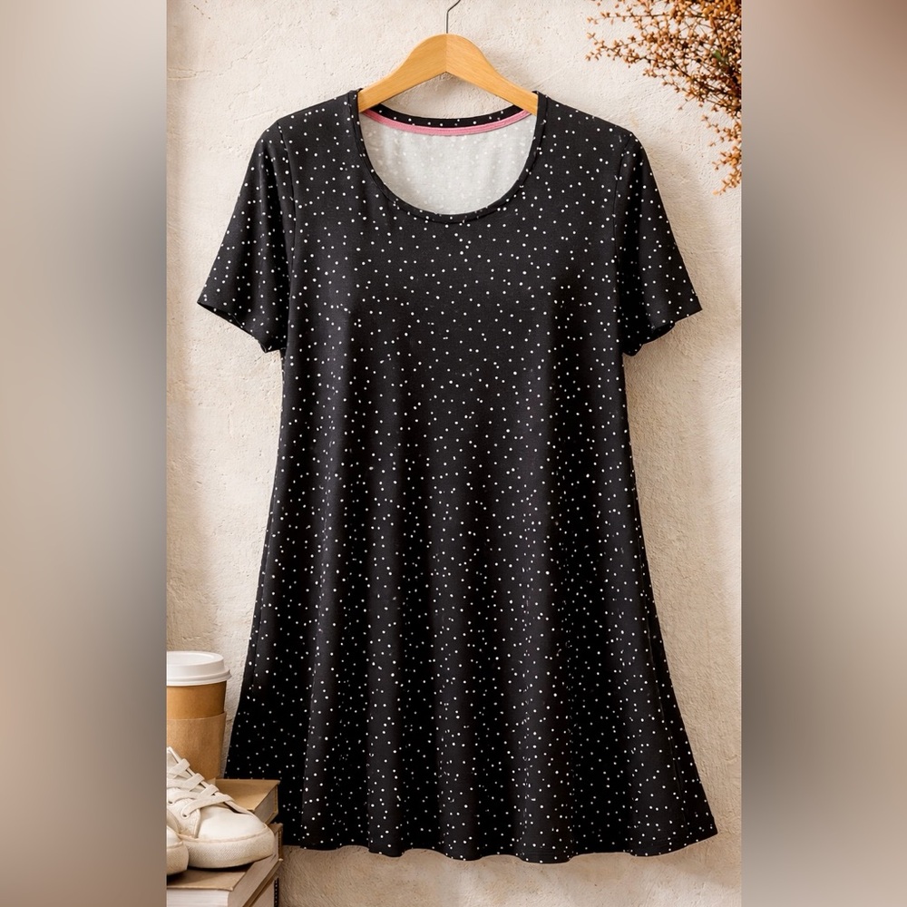 Isaac Mizrahi Live Black Polka Dot Tunic Dress Short Sleeve Swing Size L